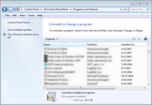 The Programs and Features page.